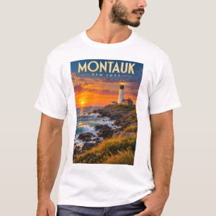 Camiseta Faro de Montauk Point ao Pôr do Sol Nova York 