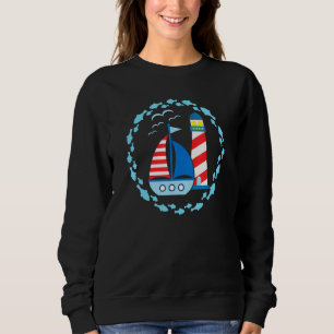 Camiseta Farol Colorido Com Barco À Vela E Gaivotas E