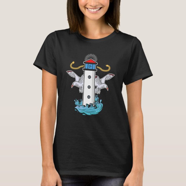 Camiseta Farol com pombas gaivotas Mar do Norte Costa C (Frente)