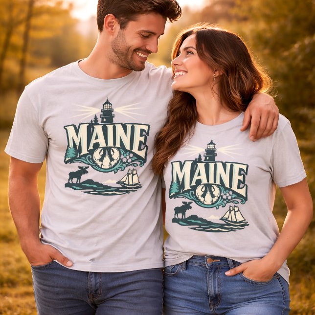 Camiseta Farol Costeiro Vintage do Maine (Criador carregado)