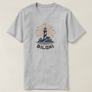 Camiseta Farol de Biloxi Mississippi ao Nascer do Sol