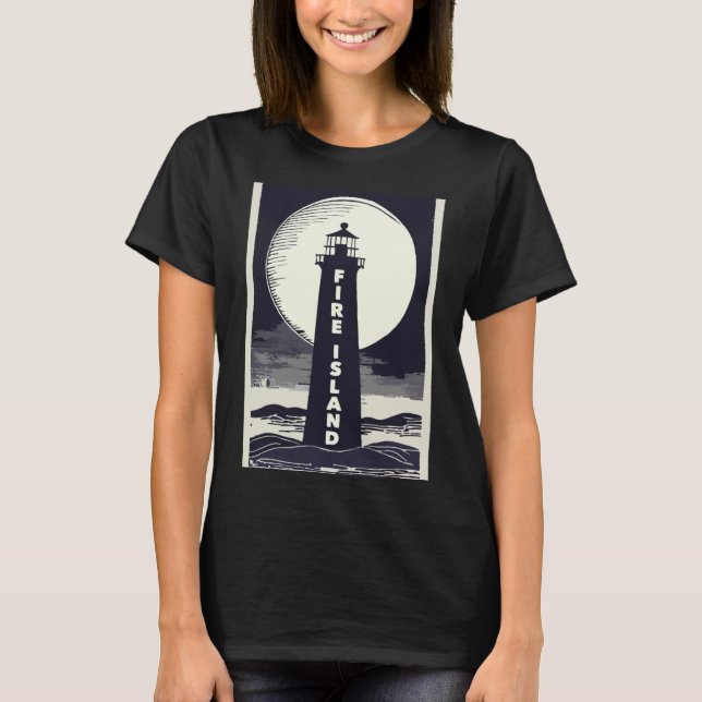 Camiseta Farol de Fire Island Nova York Lua  (Frente)