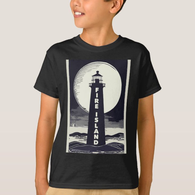 Camiseta Farol de Fire Island Nova York Lua  (Frente)