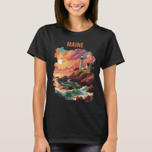 Camiseta Farol de Maine Viagem Costeira Retro