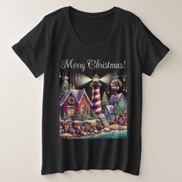 Camiseta Farol de Natal Whimsical Vermelho Rosa Púrpura