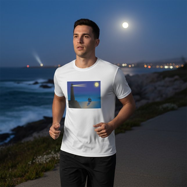 Camiseta Farol e veleiro à noite Oceano iluminado pela Lua (Criador carregado)