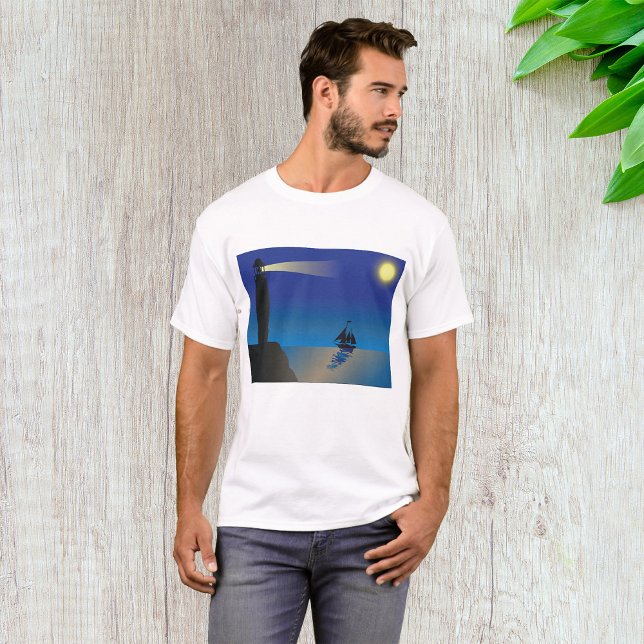 Camiseta Farol e veleiro à noite Oceano iluminado pela Lua (Criador carregado)