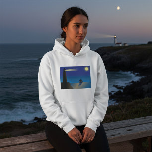 Camiseta Farol e veleiro no Oceano Luar Noturno