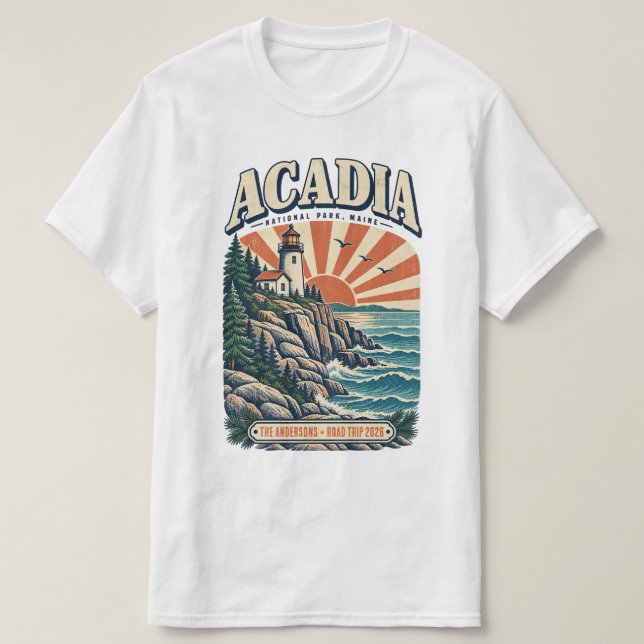 Camiseta Farol Personalizado de Acadia Maine (Frente do Design)