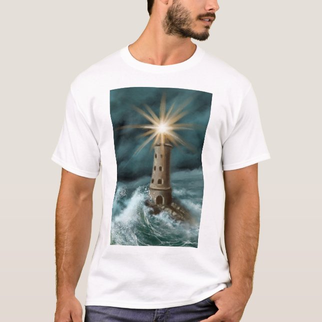 Camiseta farol pintado à mão oceano  (Frente)