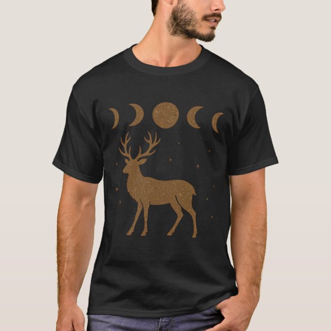 Camiseta Fase da Lua Mística Pagã Cervo Unisex (Frente)