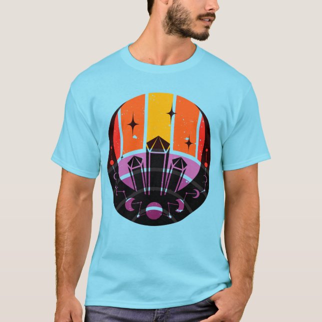 Camiseta Fase Lunar Pedra Preciosa Estrelas Pôr do Sol (Frente)