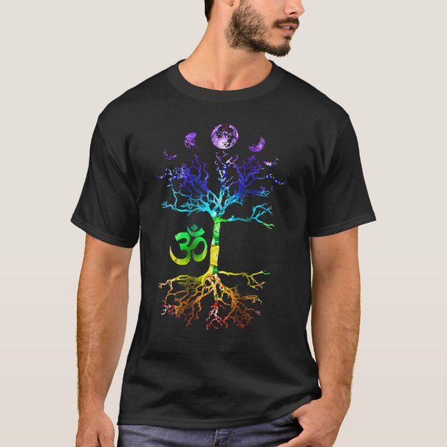 Camiseta Fases Da Árvore Lua Da Vida Om Chakra (Frente)