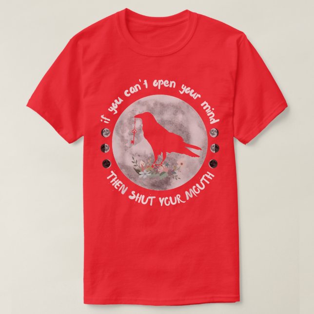 Camiseta Fases da Lua Abram sua mente Raven Wicca Tatt (Frente do Design)