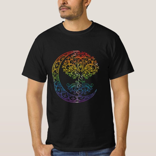 Camiseta Fases da Lua Crescente da Árvore da Vida Mandala Y (Frente)