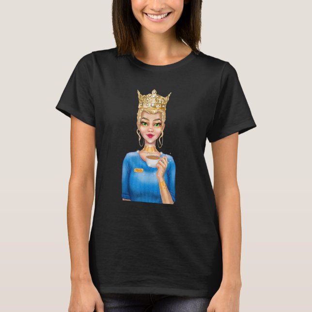 Camiseta Fashion Blonde Queen Holding Cup of Coffee Hand Dr (Frente)