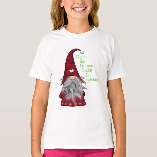Camiseta Fashion de Natal DANÇA DANÇADA COMO GNOME BUDDY (Frente)