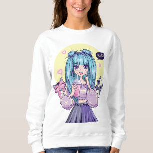 Camiseta Fashionista: Garota de Cabelo Azul com Panda e Gat