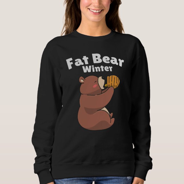 Camiseta Fat Bear Winter, Bear Comendo, Engraçado (Frente)