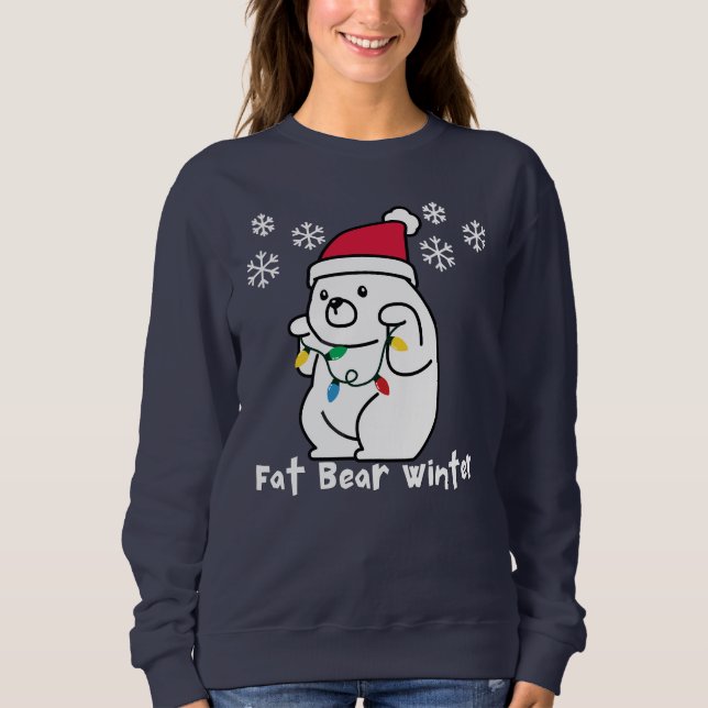 Camiseta Fat Bear Winter, White Bear Santa Hat, Luzes Xmas (Frente)