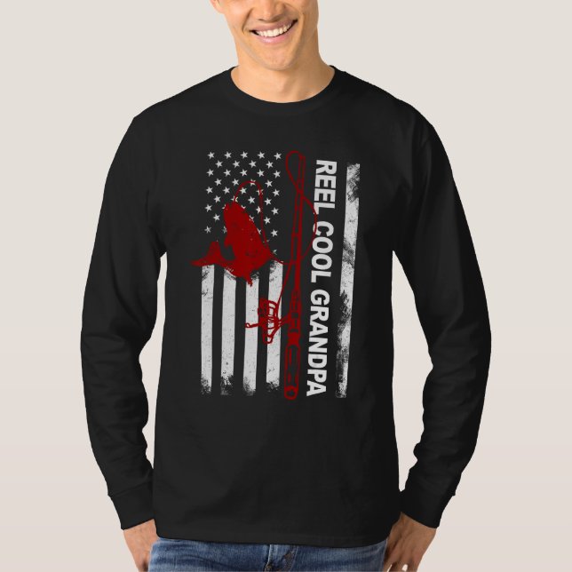 Camiseta Father s Day  Reel Cool Grandpa America Flag July  (Frente)