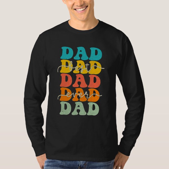 Camiseta Fathers Day Daddy 2023 Retro Groovy Best Dad Ever  (Frente)