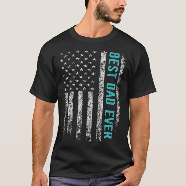 Camiseta Fathers Day  For Dad Best Dad Ever America Flag Vi (Frente)