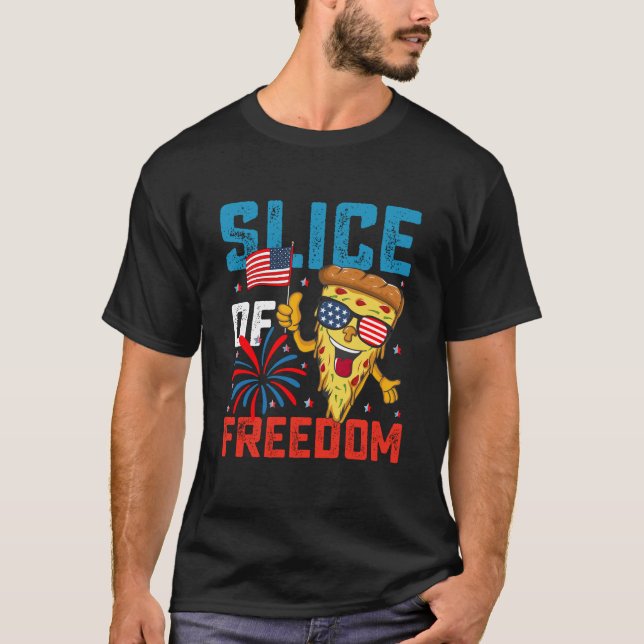 Camiseta Fatia Da Liberdade 4º De Julho Pizza EUA Bandeira  (Frente)