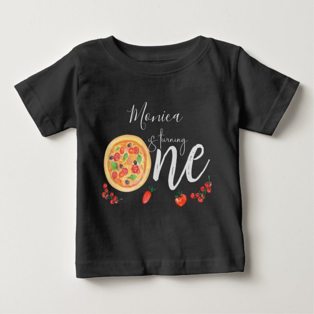Camiseta Fatia de diversão, primeiro aniversário de pizza (Frente)