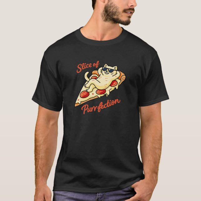 Camiseta Fatia de Perfeição Pizza de Gato (Frente)