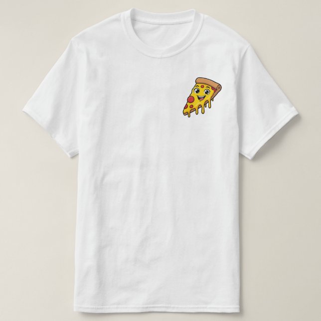 Camiseta Fatia de Pizza Feliz e Divertida com Queijo Elásti (Frente do Design)