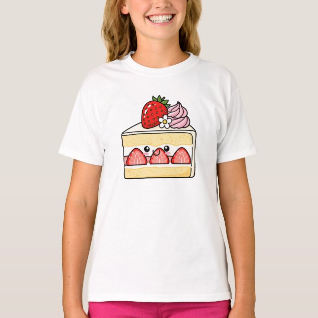 Camiseta Fatia de shortcake de morango Kawaii (Frente)