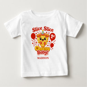 Camiseta Fatia Fatia Pizza Queijosa Bebê Aniversário de 1 a