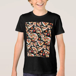 Camiseta Fatias De abstrato Pizza Num Fundo Preto