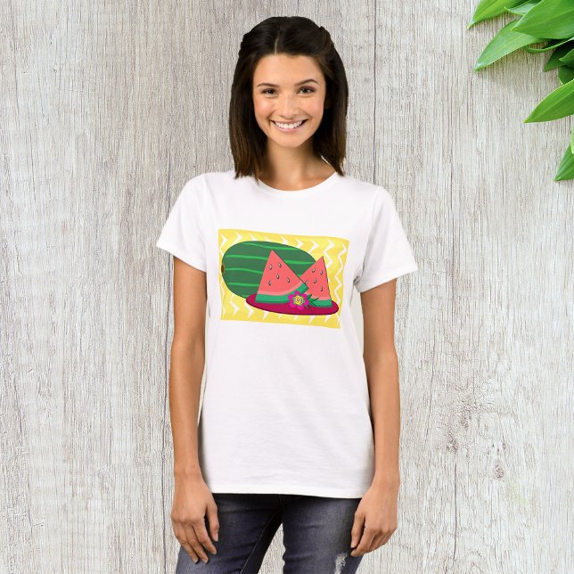 Camiseta Fatias de Melancia de Verão e Flor Tropical (Criador carregado)