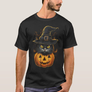 Camiseta Fato de Abóbora de Gato de Halloween Chapéu de Bru