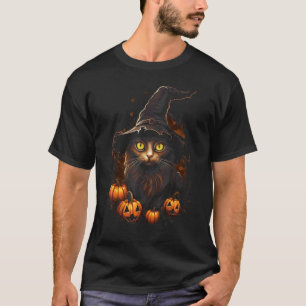 Camiseta Fato de Abóbora de Gato de Halloween Chapéu de Bru