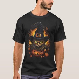 Camiseta Fato de Abóbora de Gato de Halloween Chapéu de Bru