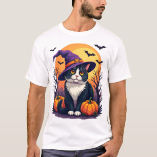 Camiseta Fato de Abóbora de Halloween de Gato Preto Retro p