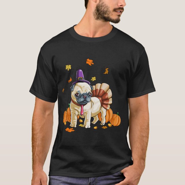 Camiseta Fato de Ação de Graças para Pug (Frente)