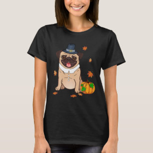 Camiseta Fato de Ação de Graças Pug Peregrino Peru Homens M