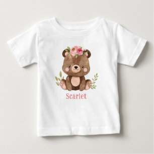 Camiseta Fato de bebê da Woodland Bear Girl personalizado