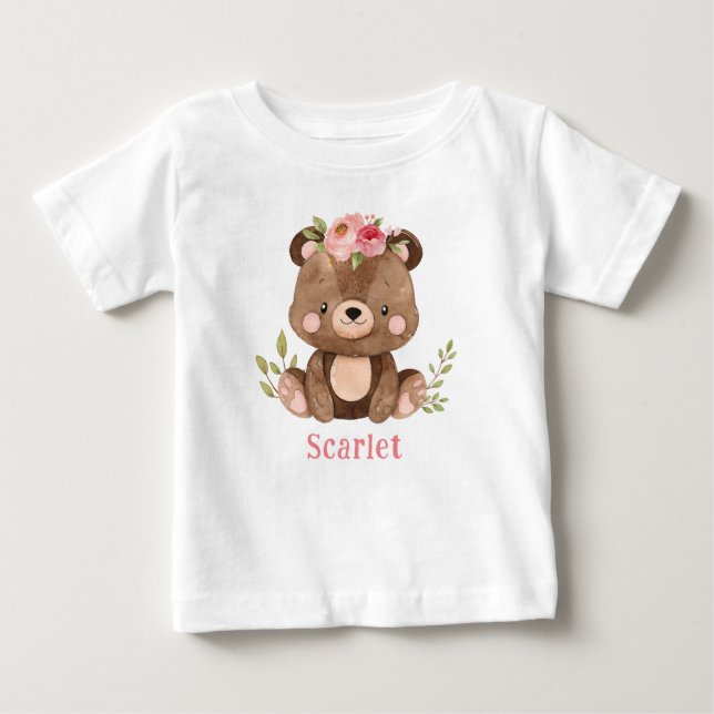 Camiseta Fato de bebê da Woodland Bear Girl personalizado (Frente)