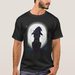 Camiseta Fato de Chapéu de Bruxa de Gato Preto