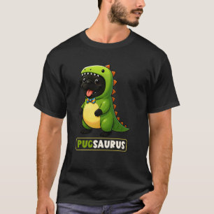Camiseta Fato de Dinossauro Pug Preto Pugsaurus Trex Mãe Pa