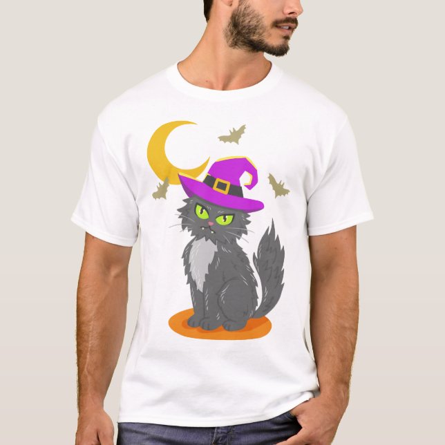 Camiseta Fato de Gato de Halloween (Frente)