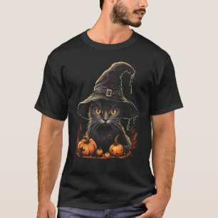 Camiseta Fato de Gato do Dia das Bruxas Chapéu de Bruxa Abó