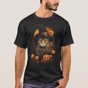 Camiseta Fato de Gato do Halloween Chapéu de Bruxa Gato Pre