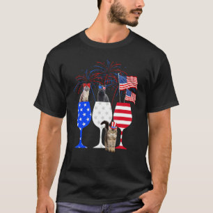 Camiseta Fato de Gato Masculino para 4 de Julho Vermelho Br