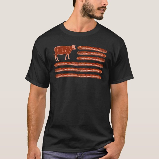 Camiseta Fato de Grill de Salsicha de Vaca da Bandeira da A (Frente)